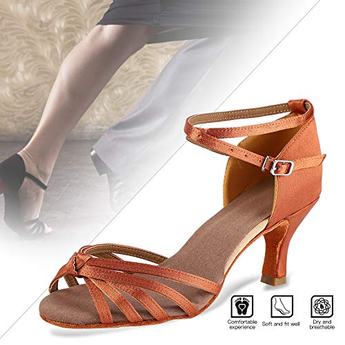 RiToEasysports Latin Dance Shoes, Soft Comfortable Ballroom Dance Shoes Non Slip Women Salsa Latin Dancing Practice with 7cm Heel (394