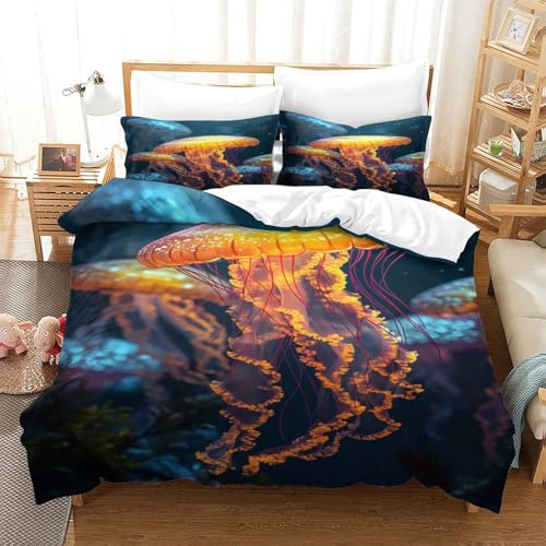 Housse de couette méduse 3D imprimé premium en microfine douceur océanique - 3