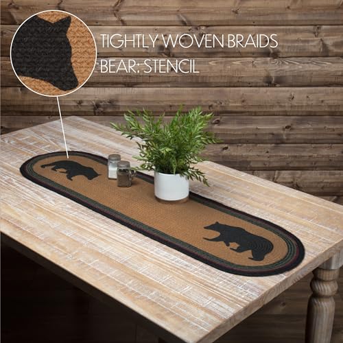 Vhcbrandsdarktanrusticlodgetabletopkitchenwyattbearstenciledovaljutebeddingaccessoryrunner13x48brown  Urban Country Home Decor Vhc brands dark tan rustic lodge tabletop kitchen wyatt bear stenciled oval jute bedding accessory runner 13×48 brown  urban country home decor