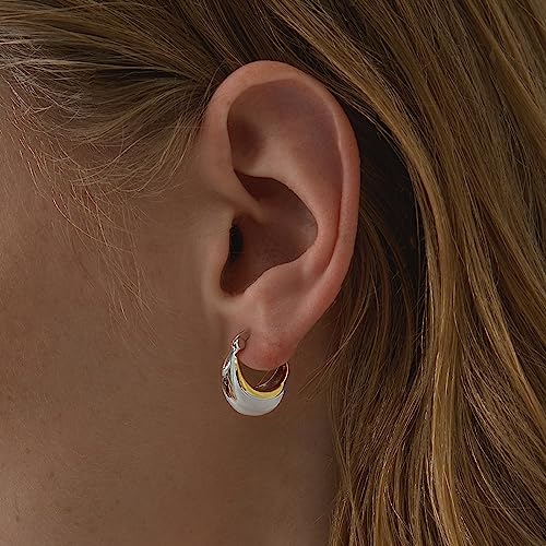 Hoop Earrings for Women Gold Silver Two Tone Earrings Polished Huggie Hoop Earrings Lightweight Chunky Hoops Hypoallergenic Jewelry for Daughter Mom Wife for Birthday Gifts4