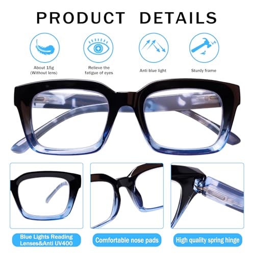 Image of JOSCHOO 3 Pack Reading Glasses Blue Light Blocking Computer Spring Hinge Readers for Women Men