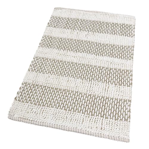 Tapis de salle de bain en coton tressé trois dimensions doux absorbant, 60 x 120 cm, crème