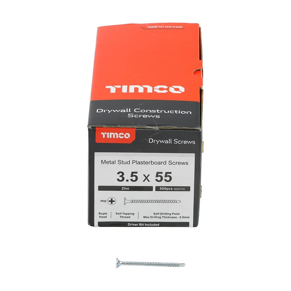 Timco 00055Psdd Self Drill Drywall Screw Ph2 Bzp 3.5 X 55Mm Box Of 500