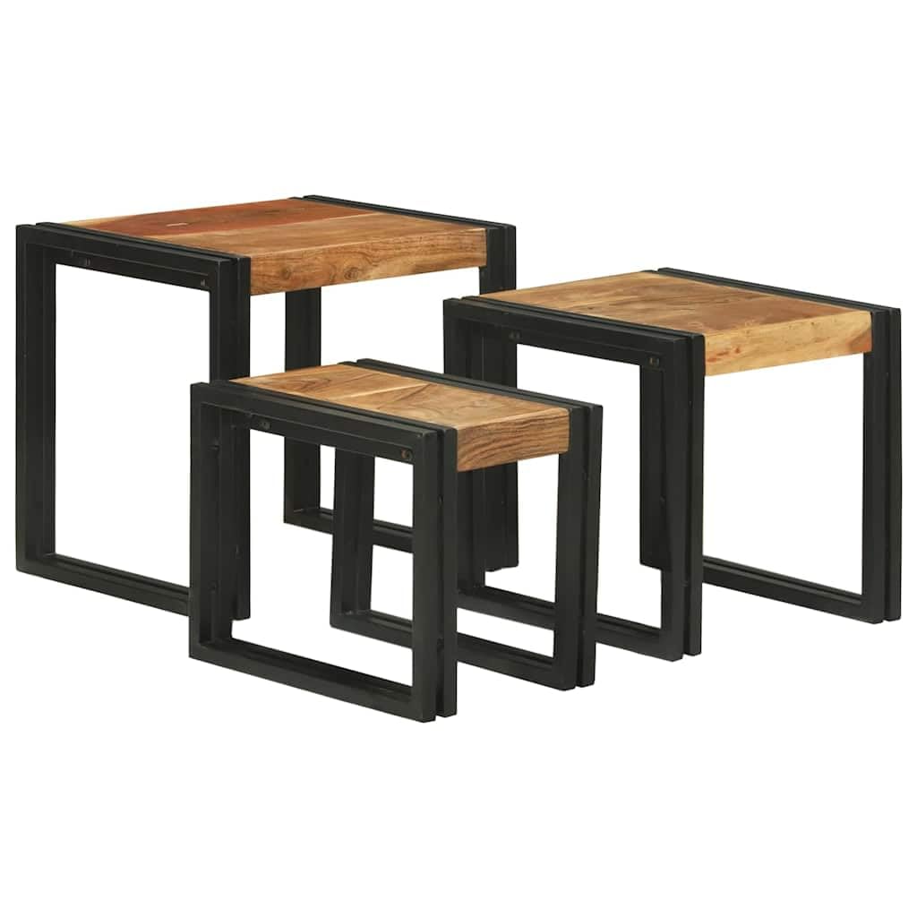 Tavoli Nesting 3 Pezzi Legno Acacia e Metallo