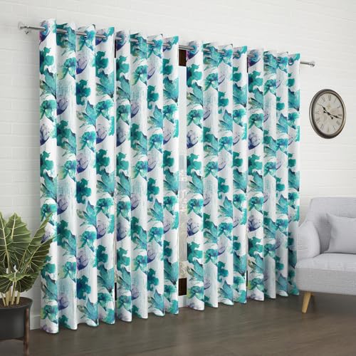 Image of Door Curtains 7 feet Long Set of 10 | Floral Design | Polyester | Light Filtering Curtains | Curtains for Living Room | (118 x 215 cm, Blue & White) | Perfect for Home Decor