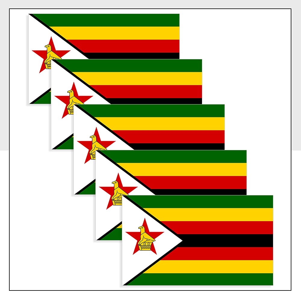 Packwith Zimbabwe Flag Car Stickers Pack Of 5 (120 X 80Mm) Waterproof Zwe Labels For Van Fridge Bike Helmet Packwith® #P1162