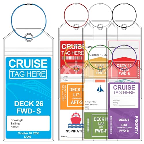 ME.FAN 7 Pack Cruise Luggage Tag Holder for Carnival, Princess, MSC, NCL, Clear Cruise Tags Holder - Waterproof, Reusable, Zip Seal, Cruise Essentials