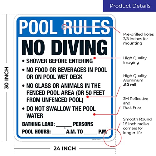Cartel reglas piscina Florida, aluminio 24x30 pulg miniatura 3