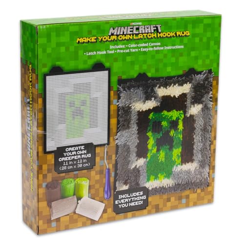 Image of Minecraft Arts & Crafts Kit for Kids - DIY Mini Rug & Stickers, Latch & Hook Creeper Rug