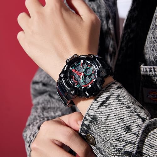 Image of V2A Stryke 53mm Analog Digital Sports Watch for Men | 3 Alarms & Countdown Timer | Layered Multi-Display Dial | Stopwatch, Dual Time, Day-Date | TPU Strap | 50M Water Resistant | Gift for Men