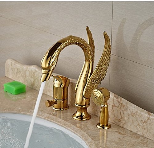 Robinet baignoire mitigeur doré chic avec douchette sur bord