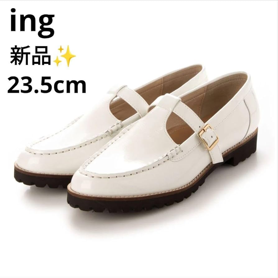 Amazon | 未使用品イング ストラップ 厚底ローファー 白
