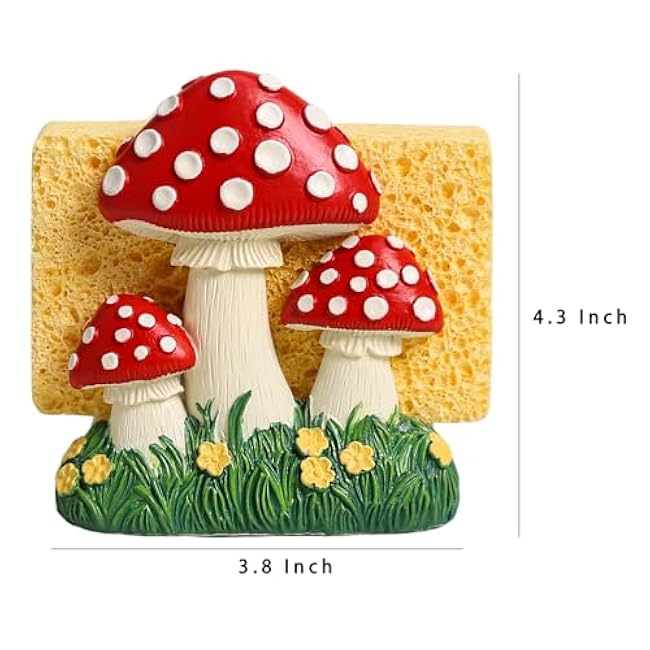 Resin Mushroom and Flower Shape Sponge Holder for Kitchen Sink, Compact Sink Caddy Organizer, Scouring Pad and Dish Sponge Holder