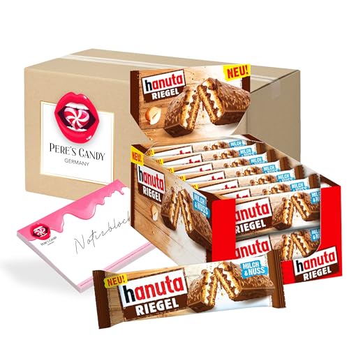 Pere's Candy Bundle für Hanuta Riegel 14 x 34,5g Waffel-Riegel mit Haselnussmagermilchcreme + Pere's Candy Notepad DIN A7-25 Blatt