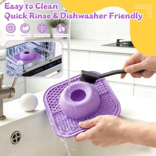 Image of Slow Feeder Dog Bowls & Lick Mat for Liquid and Thick Treat, Anti-Slip Dog Lick Bowl with Interactive Rolling Ball, 5 /6 Cup Pup Licking Toy for Large Medium Small Dogs and Cats-Large Purple