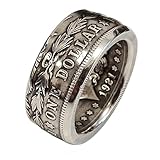 SUKKCCNO 925 Sterling Silver Dollar Ring Vintage United States National Emblem Engraved Double Side Coin Rings Gothic Punk Statement Band Handmade Wide Ring for Men Jewelry Gift 13
