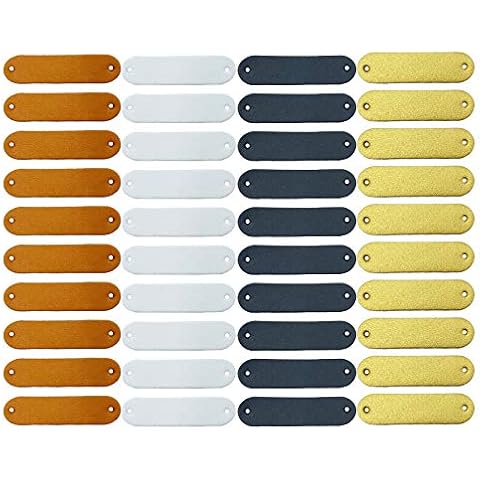 40 Pieces PU Leather Label Blank Tag Label Leather Tags Button with Holes Embossed Tag Embellishment Knit DIY for Jeans Bags Shoes Hat Crafts, Knitting and Crocheting, Blank Style, 4 Colors Cover