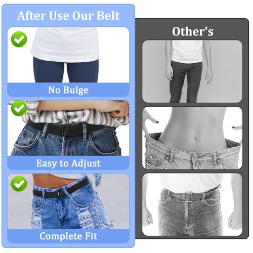 4 Pack Stretch Belts Elastic No Show Comfortable Adjustable Invisible Strap Waist Belt with Flat Buckle for Women Men Jeans Pants Dresses4