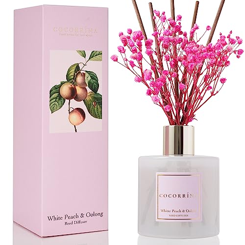 Image of Cocorrina Reed Diffuser Sets - 6.7 oz. White Peach& Oolong Scented Diffuser with 8 Sticks Home Fragrance Reed Diffuser for Bathroom Shelf Decor