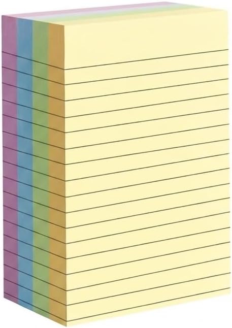 Colored Lined Sticky Notes, 100 Sheets Self-Stick Memo Pads, 2 Sizes Optional (10×15.2cm & 7.6×7.6cm), Colorful Adhesive Notepads for Office, School, Home, Students & Professionals (Large)