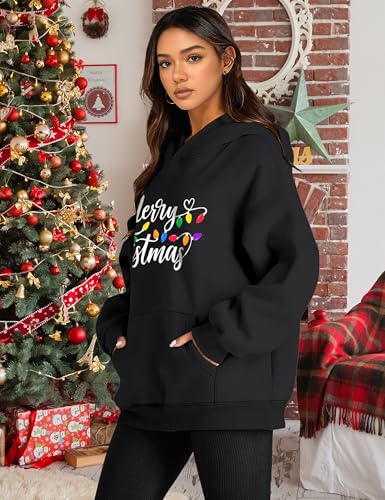 Oranchids Moletom feminino de Natal com estampa de Feliz Natal, moletom de lã grande, suéter de Nata