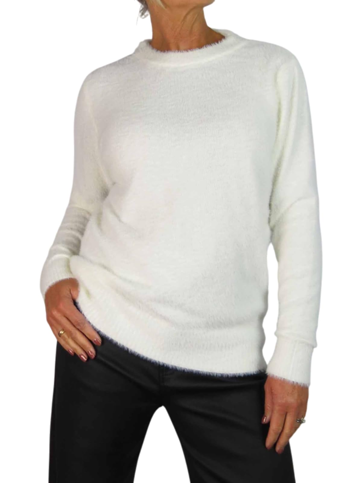 Paulo Due Women's Cream Textured Crew Neck Jumper In | Size: 10/14