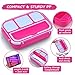 QQKO Bento Box for Kids Adults, School Toddler Lunch Box for Boys Girls, Lunch Box Containers with 4 Compartments, Sauce Container, Utensils, Food Picks and Muffin Cups for School, Pink Blue