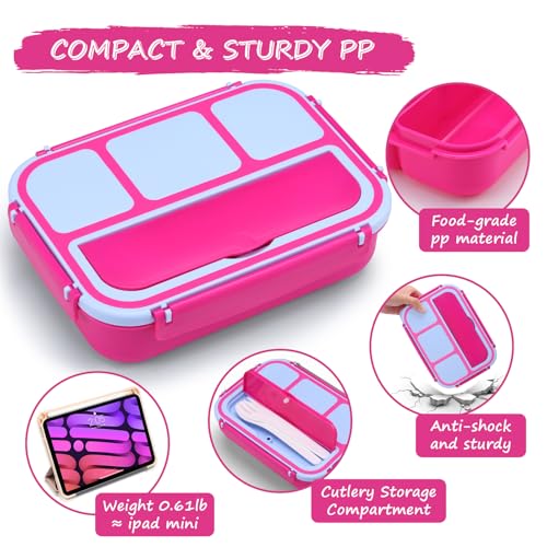 Image of QQKO Bento Box for Kids Adults, School Toddler Lunch Box for Boys Girls, Lunch Box Containers with 4 Compartments, Sauce Container, Utensils, Food Picks and Muffin Cups for School, Pink Blue