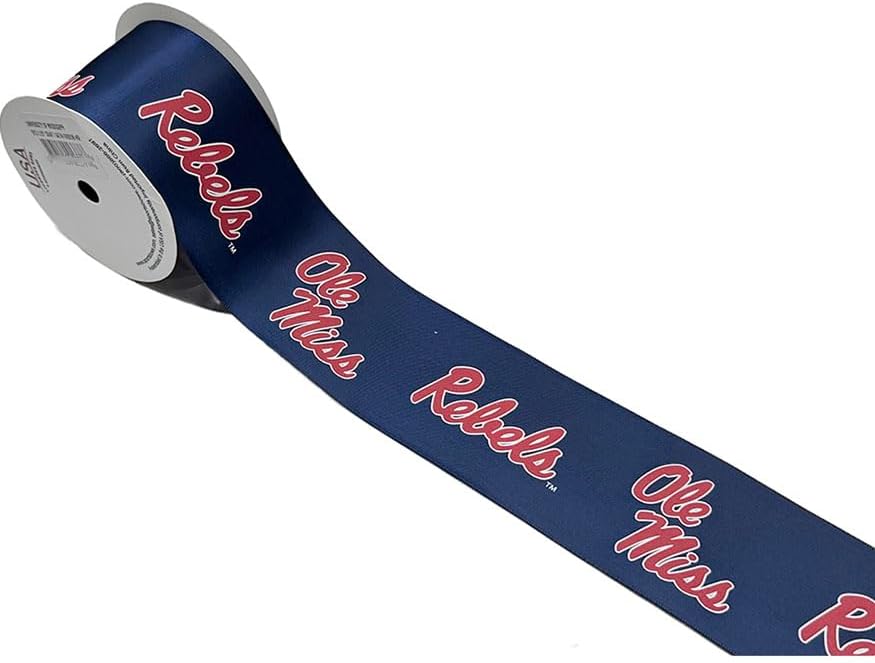 2 1/4" Ole Miss Satin Decorative Ribbon, Licensed by USA Licensed Bows - Officially Licensed - 5 Yards (15 Feet)