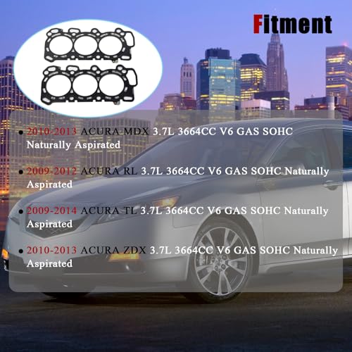 Image of AUCERAMIC 2ps MLS Cylinder Head Gasket Fit for 2010-2013 Acura MDX 2009-2012 RL 2009-2014 TL 2010-2013 ZDX 3.7L V6 SOHC, Replace # 12251RKG004 12251RYEA01 HS26587PT J37A1