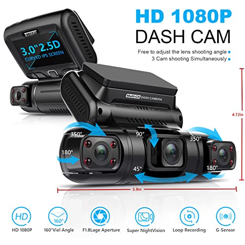 Risero Dash Cam 3 Channel Front Inside 1440P+1080P+1080P Car Dashboard Camera Recorder 3.0" Lcd Ir Night Vision Supercapacitor Built-In Wifi Loop Recording Parking Mode Support 256Gb Max #TOP1