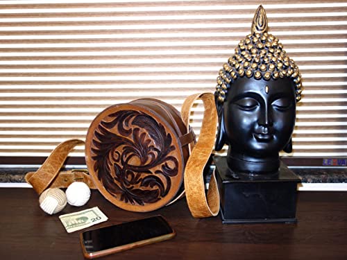 Tan Color Hand Tooled Leather Bag for Women, Genuine Leather Crossbody Bag, Leather Crossbody Purse, Women's Crossbody Handbags4