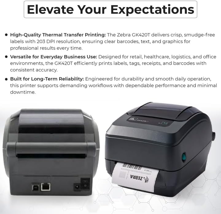 GK420T Thermal Transfer Desktop Printer for Labels, Receipts, Barcodes, Tags - 1 Year Warranty with USB 2.0 Cable (Renewed) - Image 6