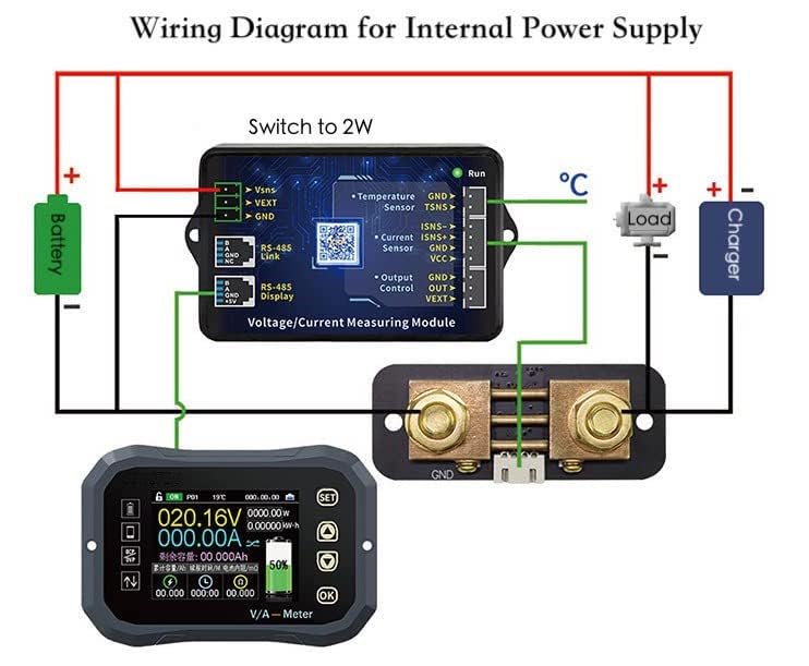 600A Bluetooth Battery Monitor, Wireless Voltage Current Meter with Smart Shunt 0-120V + 2.4'' HD Display, Support APP Control Coulometer for 12V RV Boat Golf Cart Battery (KG-160F)