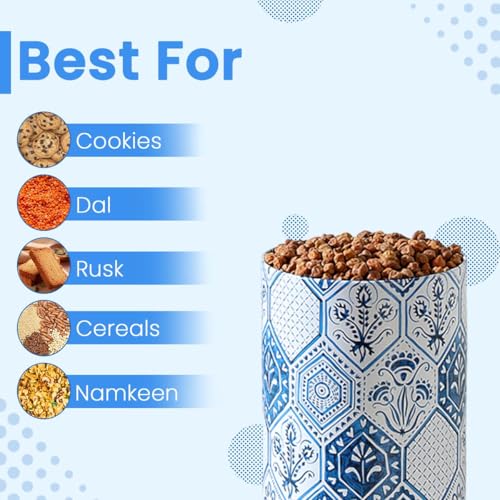 Image of Maroc Collection Airtight Kitchen Container Set| 850ML, Set of 2| Food Grade Metal Jars for Cereals, Cookies & Dry Food Storage| Vacuum Lid, Rust Resistant, Stylish Moroccan Blue Canisters