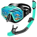 Snorkel Set Adults, Anti-Fog Panoramic Scuba Snorkelling Packages with Dry-Top Snorkel & Swimming Goggles for Diving, Swimming & Snorkeling (Indigo)