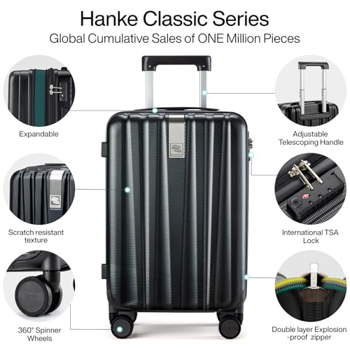 Image of Hanke Expandable Hard Shell Luggage Sets 2 piece Carry on Luggage with Wheels Suitcases Lightweight Checked Travel Luggage Rolling Large Suitcase Travel Luggage Bag Woman Men 20 /29 Inch(Jet Black)