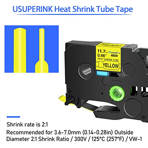 Image of USUPERINK 10 Pack Compatible for Ptouch HSe-631 HSe631 HS-631 HS631 Black on Yellow 11.7mm 0.46'' Heat Shrink Tubing Label Tape for Wire Cable use in PT-P710BT P700 P750W P900 Label Printer