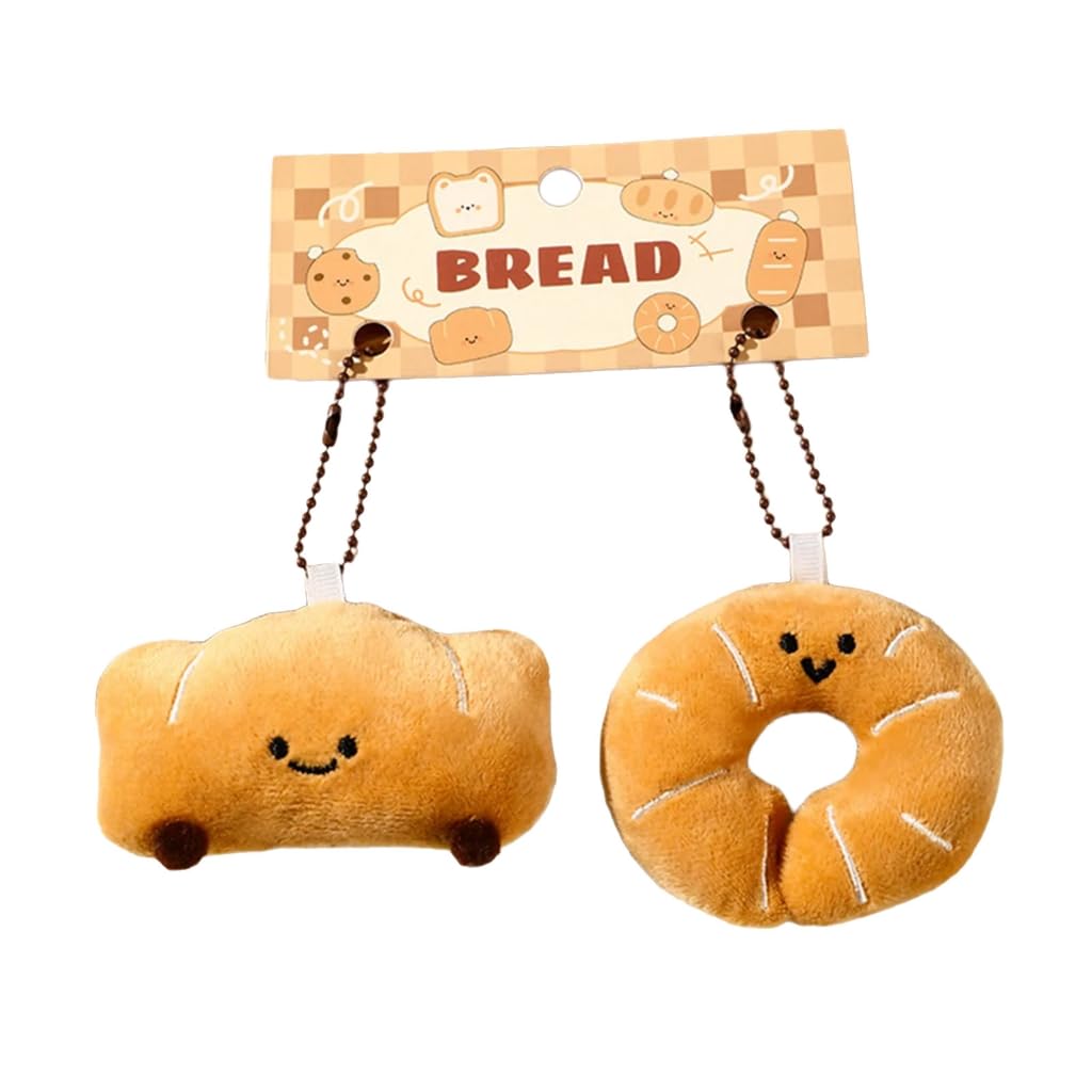 GMBYLBY 2Pcs Cartoon Bread Shaped Plush Stuffed Toy With Keychain Food Lover Friend Bag Decoration Soft Texture