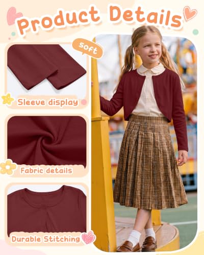 Image of Girls Uniform Cardigan | Cropped Bolero Shrug with Long Sleeves, Button Front Knit Sweater, Soft Preppy School Cardigan for Cute Daily Wear