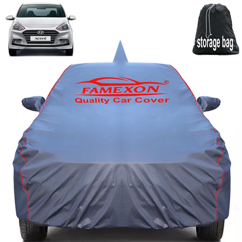 Image of Waterproof Car Body Cover Compatible for Xcent with Mirror Pockets, Scratchproof Car Cover Red Pipein Design Dust-Proof Sun Protection (Grey) LGWP6226