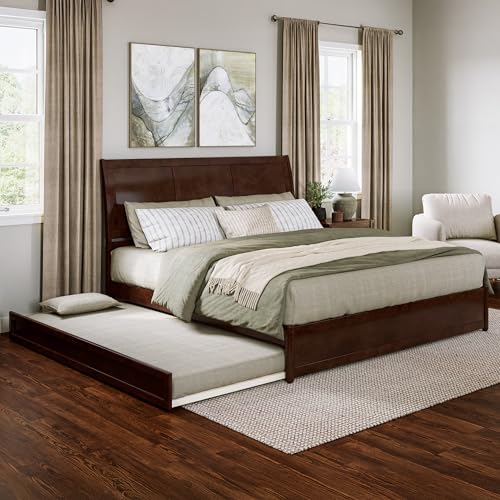 AFI, Andorra King Platform Bed with Panel Footboard & Twin XL Trundle, Walnut