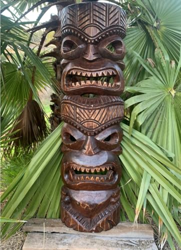Hawaiian Tiki Mask, Hand Carved Wood, Large Outdoor Indoor Decor for Patio Wall or Pole Mount