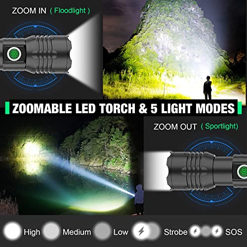 Adamstar Rechargeable Tactical Flashlights, Xhp50.2 Led Flashlights With Mode Lock, 8000 Lumens Bright Flash Light, High Powered Small Flashlight For Emergencies & Camping, Ip67 Waterproof, Zoomable #TOP2