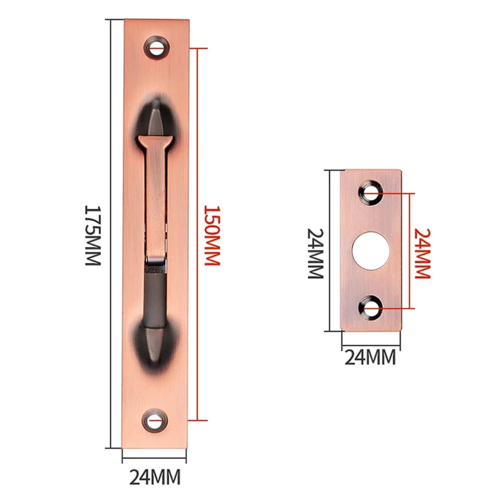 Lot de 2 boulons encastrés pour porte double en acier inoxydable 304 - Loquet de sécurité dissimulé femelle (noir 300 mm)