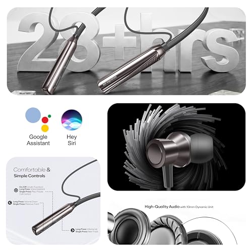 Image of Bluetooth Neckband Earphones, V5.3, 28+ Hours Playtime, C-Type Fast Charging, HD Sound, in Ear (Purple)