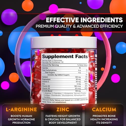 Image of BIOTEQUELAB Height Growth Increase Gummies Vitamins, Grow Tall Supplement, Calcium, Magnesium, Zinc, Ashwagandha, Glucosamine Multivitamin for Teens, Kids, Adults