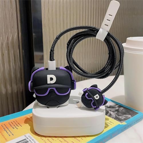Image of Cartoon 3D Design Protective Case Compatible with Apple 18W - 20W USB-C Power Adapter Charger, Protective Cover for iPhone 18W & 20W Power Adapter Charger with Wire Saver. (Hip Hop Dog Purpel)