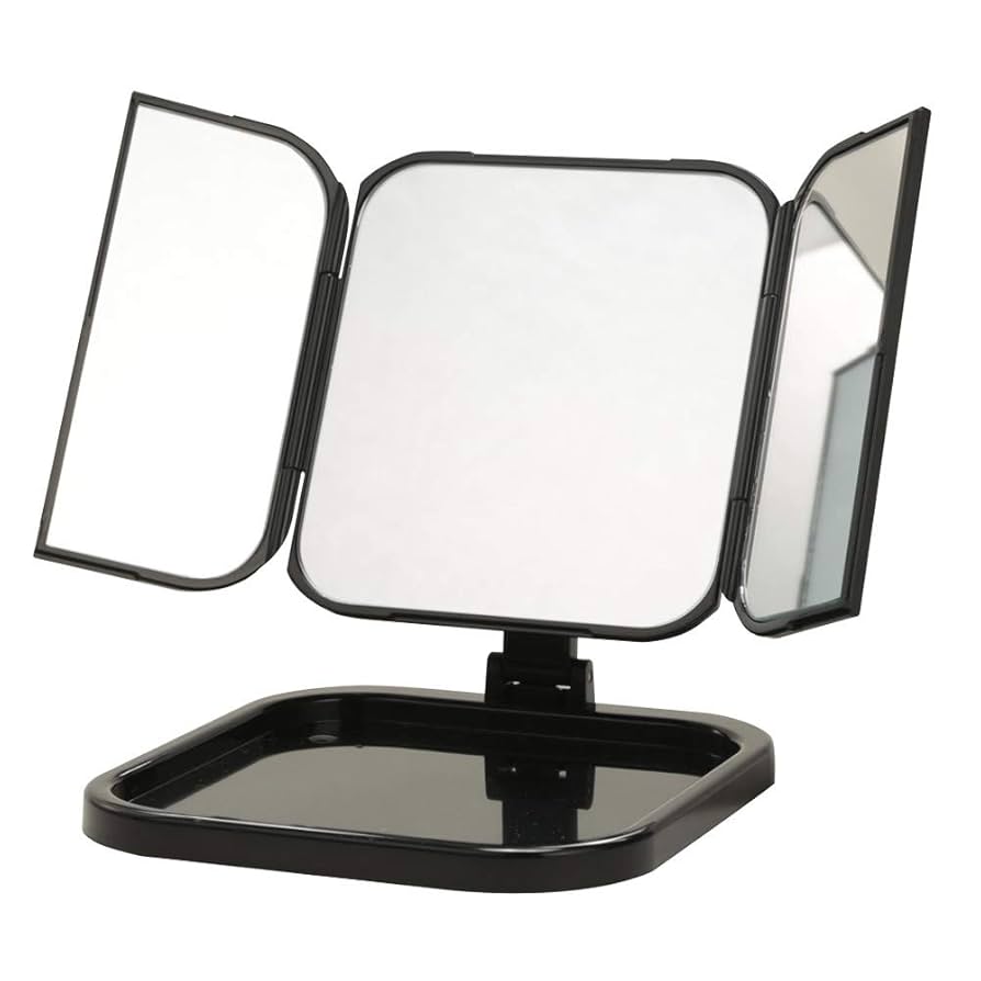 ❤❤ジャンク品　卓上ミラー　折りたたみ　ブラック Amazon.co.jp: コンパクト三面鏡(折りたたみ卓上ミラー