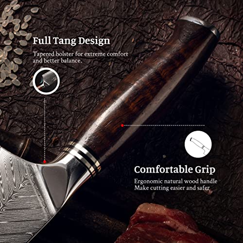 YARENH Damascus Chef Knife 8 Inch with Sheath, Professional Kitchen Knife, 73 Layers Damascus High Carbon Steel, Full Tang Sandalwood Handle, FYW Series - Image 6